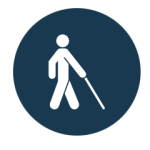 Image of a person who is blind traveling with their cane
